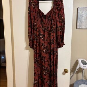 FP Movement by Free People Floral Long Sleeve Dress in Deep Rust